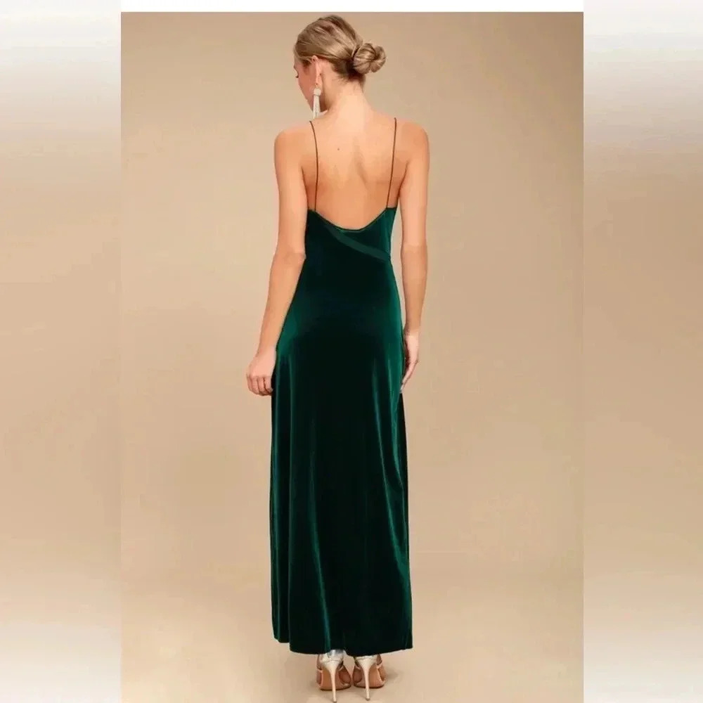 Free People Spliced Velvet Slip Dress Dark Green Size L Boho - Picture 6 of 16